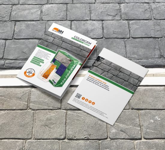 Diseño de folleto promocional y expositor para Morteros Henares