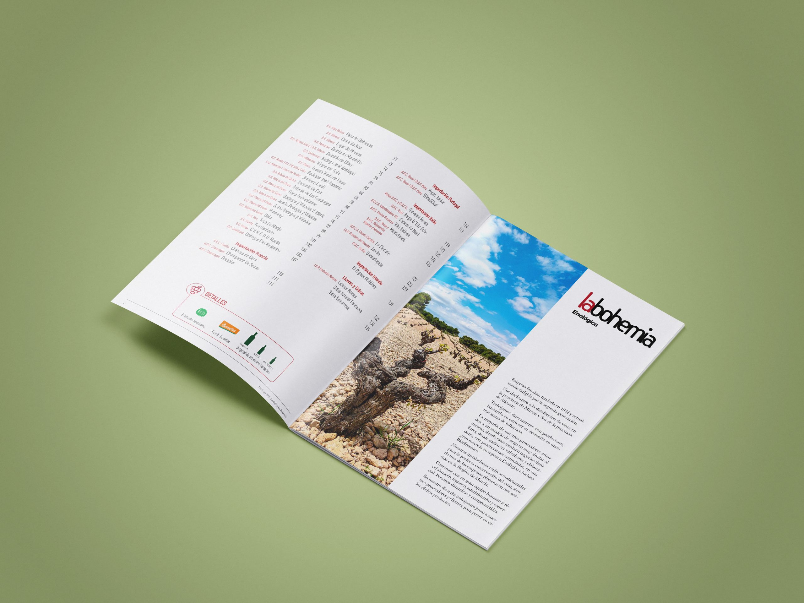 Diseño de catalogo para bodegas de vinos y alimentación Diseño de fichas técnicas para vinos - Proyecto Exportou